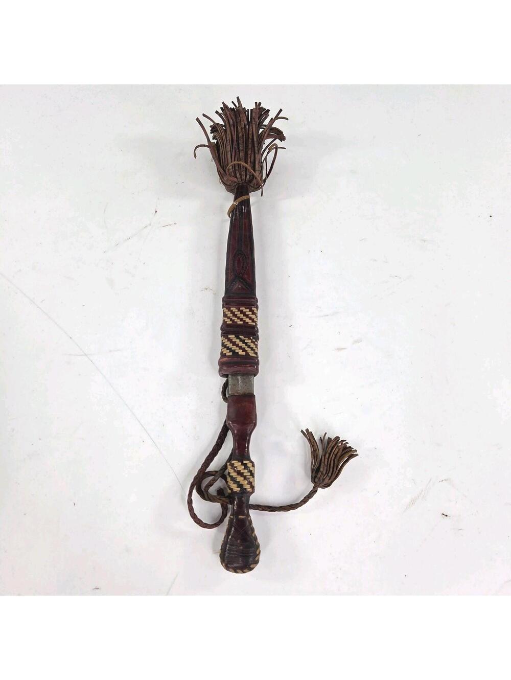 VTG African Hunting Dagger Blade Sheath Woven Leather Handle Southwestern Knife